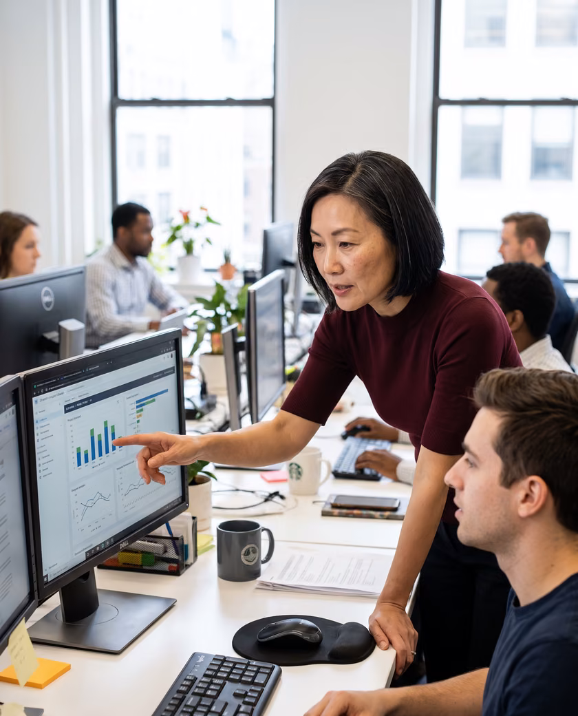 A department head reviewing a team member's dashboard