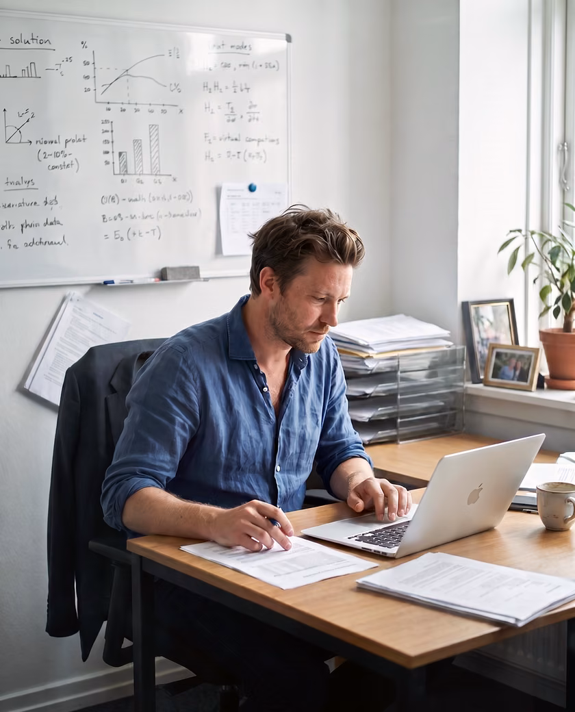 A startup founder working in their own office
